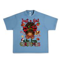 Pebble Blue just a girl who loves christmas afro messy bun Urban Heavy Tee - texasbilliewilder