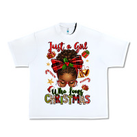 White just a girl who loves christmas afro messy bun Urban Heavy Tee - texasbilliewilder