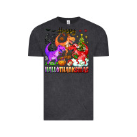 Vintage Black happy hallothanksmas dinosaur Vintage Tee - texasbilliewilder