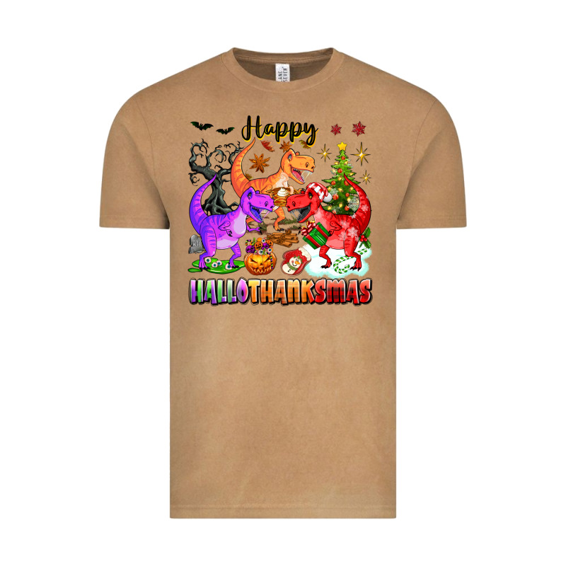 Happy Hallothanksmas Dinosaur Vintage Tee by texasbilliewilder | Teevron
