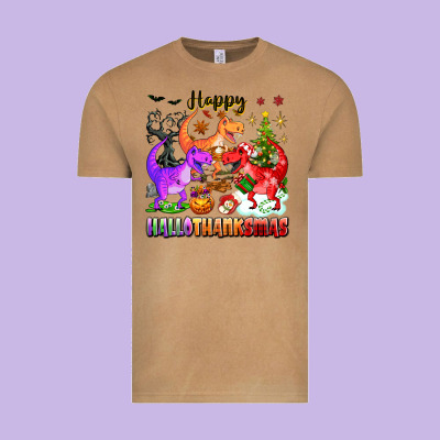 Happy Hallothanksmas Dinosaur Vintage Tee Designed By Texasbilliewilder