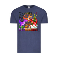 Vintage Denim happy hallothanksmas dinosaur Vintage Tee - texasbilliewilder