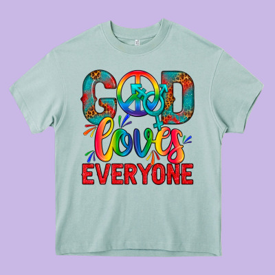 Lgbtq+ God Loves Everyone Heavy Core Tee Designed By Bundleandbundleshop