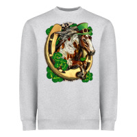 Heather Grey Horse with horseshoe st patricks day Heavyweight Sweatshirt - FaDigitalArtStudio