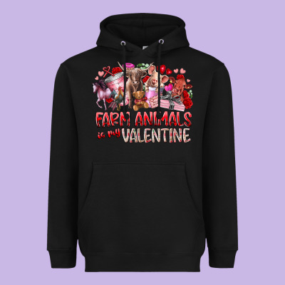Farm Animals Is My Valentine Heavyweight Hoodie Designed By Racoondesign