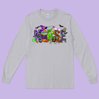 Nurse Coffee Cup Halloween Long Sleeve Tee Designed By Cowgirlartshop