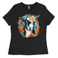 Black Daisy Goat With Background Ladies Tee - RanaPortraitStore
