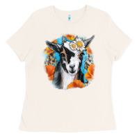 Bone Daisy Goat With Background Ladies Tee - RanaPortraitStore
