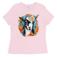 Bubblegum Pink Daisy Goat With Background Ladies Tee - RanaPortraitStore
