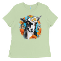 Matcha Daisy Goat With Background Ladies Tee - RanaPortraitStore