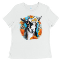 White Daisy Goat With Background Ladies Tee - RanaPortraitStore
