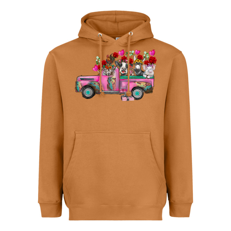 Farm Animals Valentine Truck Heavyweight Hoodie by RacoonDesign | Teevron