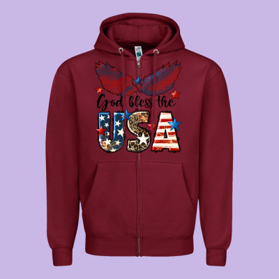 Western God Bless The Usa 4th Of July Zipper Hoodie Designed By Lillyallendesigns