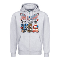 Heather Grey Western God Bless The USA 4th of July Zipper Hoodie - LillyAllenDesigns