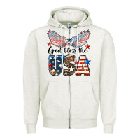 Oatmeal Heather Western God Bless The USA 4th of July Zipper Hoodie - LillyAllenDesigns