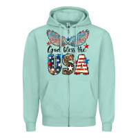 Seafoam Western God Bless The USA 4th of July Zipper Hoodie - LillyAllenDesigns