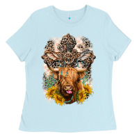 Baby Blue Western Heifer Cow with crosses Ladies Tee - LillyAllenDesigns
