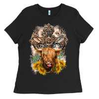 Black Western Heifer Cow with crosses Ladies Tee - LillyAllenDesigns