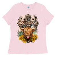 Bubblegum Pink Western Heifer Cow with crosses Ladies Tee - LillyAllenDesigns