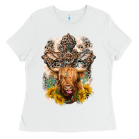 White Western Heifer Cow with crosses Ladies Tee - LillyAllenDesigns