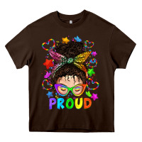 Chocolate Brown LGBTQ+ Messy Bun With Colorful Stars Heavy Core Tee - BundleAndBundleShop