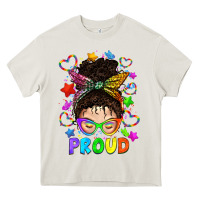 Cream LGBTQ+ Messy Bun With Colorful Stars Heavy Core Tee - BundleAndBundleShop