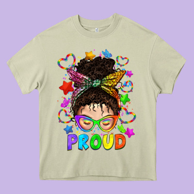 Lgbtq+ Messy Bun With Colorful Stars Heavy Core Tee Designed By Bundleandbundleshop