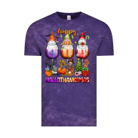 Cloud Purple Happy Hallothanksmas wine glasses and gnomes Vintage Tee - texasbilliewilder