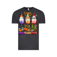 Vintage Black Happy Hallothanksmas wine glasses and gnomes Vintage Tee - texasbilliewilder