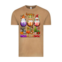 Happy Hallothanksmas Wine Glasses And Gnomes Vintage Tee | Teevron