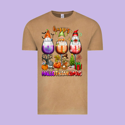 Happy Hallothanksmas Wine Glasses And Gnomes Vintage Tee Designed By Texasbilliewilder