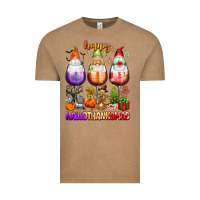 Vintage Coffee Happy Hallothanksmas wine glasses and gnomes Vintage Tee - texasbilliewilder