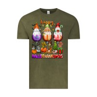 Vintage Olive Happy Hallothanksmas wine glasses and gnomes Vintage Tee - texasbilliewilder