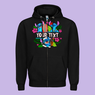 Your Text Stich Zipper Hoodie Designed By Cowhidedigitalart