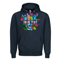 Navy Your Text Stich Zipper Hoodie - CowhideDigitalArt