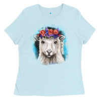 Baby Blue Sunflower Sheep With Background Ladies Tee - RanaPortraitStore