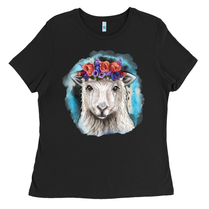 Sunflower Sheep With Background Ladies Tee by RanaPortraitStore | Teevron