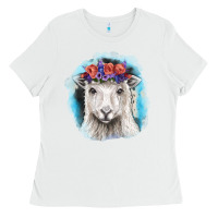 White Sunflower Sheep With Background Ladies Tee - RanaPortraitStore