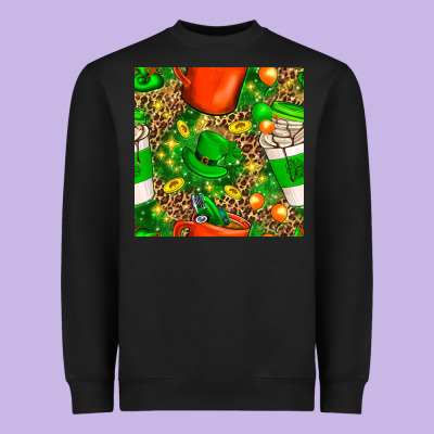 Coffee Cups St. Patrick's Day With Leopard Seamless Pattern Bbs Heavyweight Sweatshirt Designed By Bundleandbundleshop