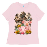 Bubblegum Pink Western Pigs with Crosses Ladies Tee - LillyAllenDesigns