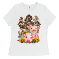 White Western Pigs with Crosses Ladies Tee - LillyAllenDesigns