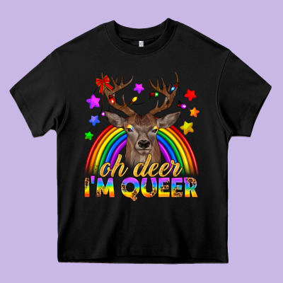 Lgbtq+ Oh Deer I'm Queer Heavy Core Tee Designed By Bundleandbundleshop