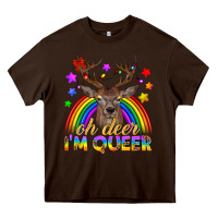 Chocolate Brown LGBTQ+ Oh Deer I'm Queer Heavy Core Tee - BundleAndBundleShop