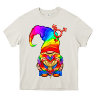 Cream LGBTQ+ Pride Gnome With Heart Balloon Heavy Core Tee - BundleAndBundleShop