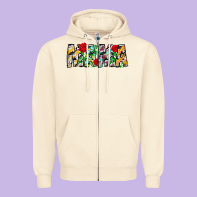 Floral Animal Print Mama Zipper Hoodie Designed By Cowhidedigitalart