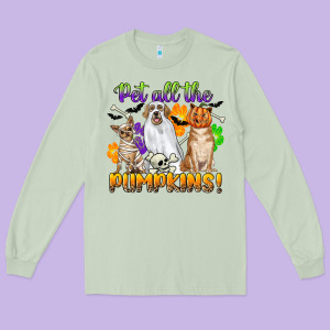 Pet All The Pumpkins Long Sleeve Tee Designed By Cowgirlartshop