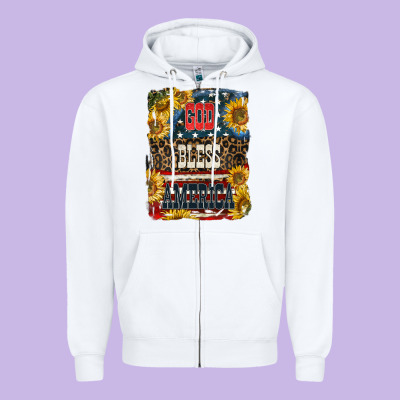 Western God Bless America 4th Of July Zipper Hoodie Designed By Lillyallendesigns