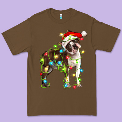 Christmas Chocolate Boston Terrier Premium Tee Designed By Lillyallendesigns