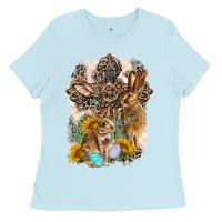 Baby Blue Western Rabbit with Crosses Ladies Tee - LillyAllenDesigns