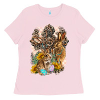 Bubblegum Pink Western Rabbit with Crosses Ladies Tee - LillyAllenDesigns